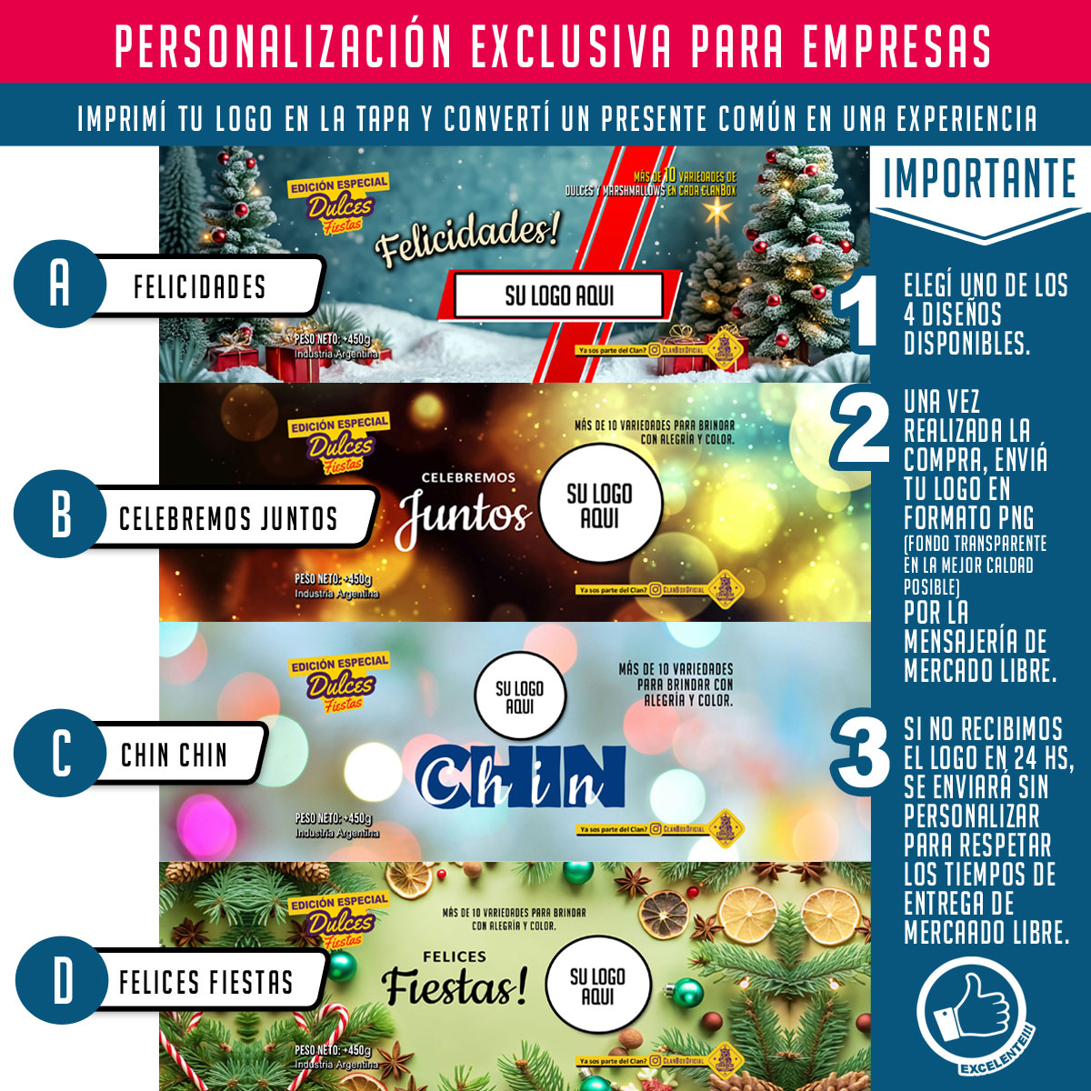 Bandeja Dulce Navidad Personalizada Con Logo Tu Regalo Empresarial - Alternativa Caja Navideña - Motivo: Felicidades - Imagen 2
