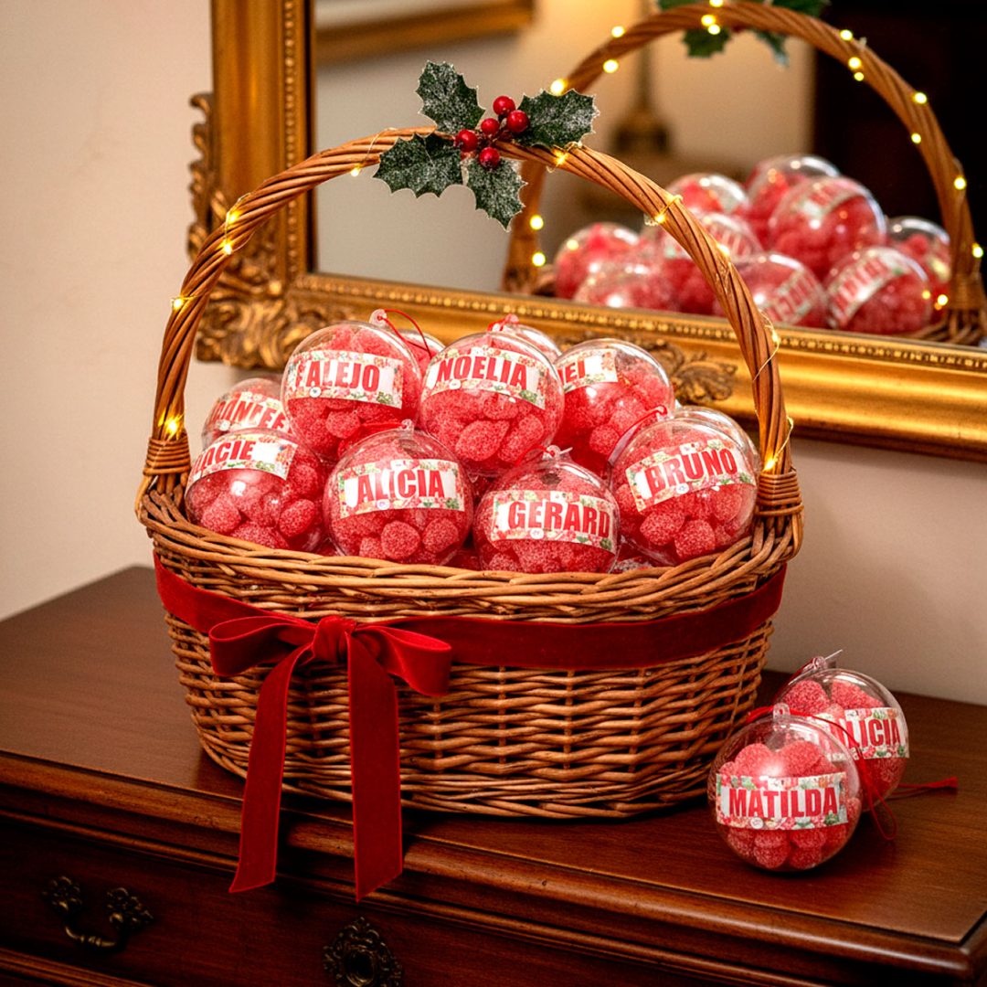 4 Esferas Navidad Personalizadas Logo Nombre C/gomitas 80g - Imagen 5