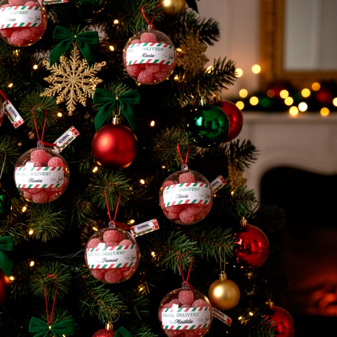 4 Esferas Navidad Personalizadas Logo Nombre C/gomitas 80g - Imagen 4