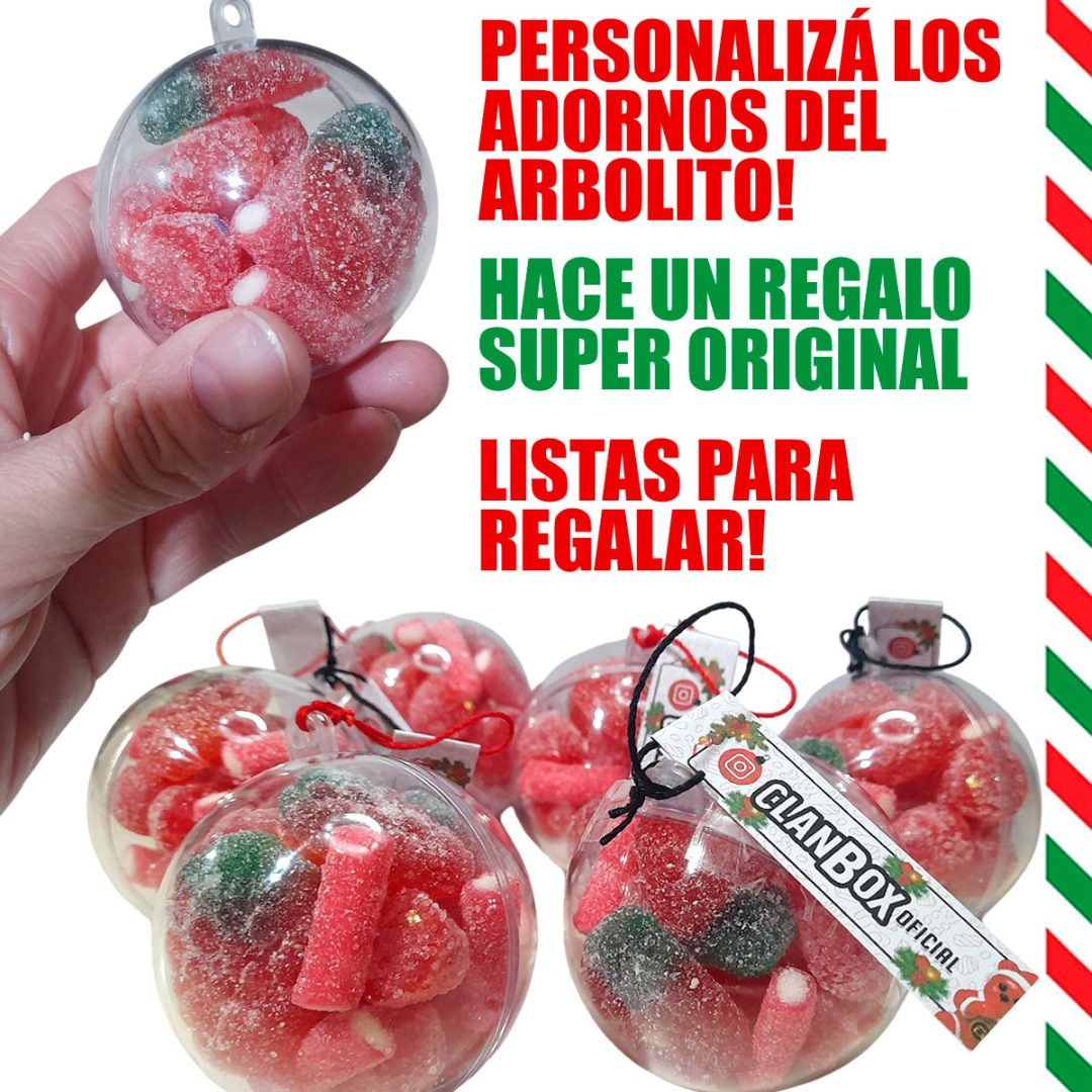 4 Esferas Navidad Personalizadas Logo Nombre C/gomitas 80g - Imagen 3