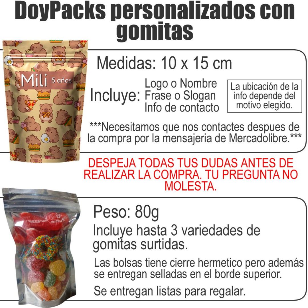 DoyPack Personalizado con Gomitas 80g - Souvenir Eventos Bolsita Golosinas - Imagen 2