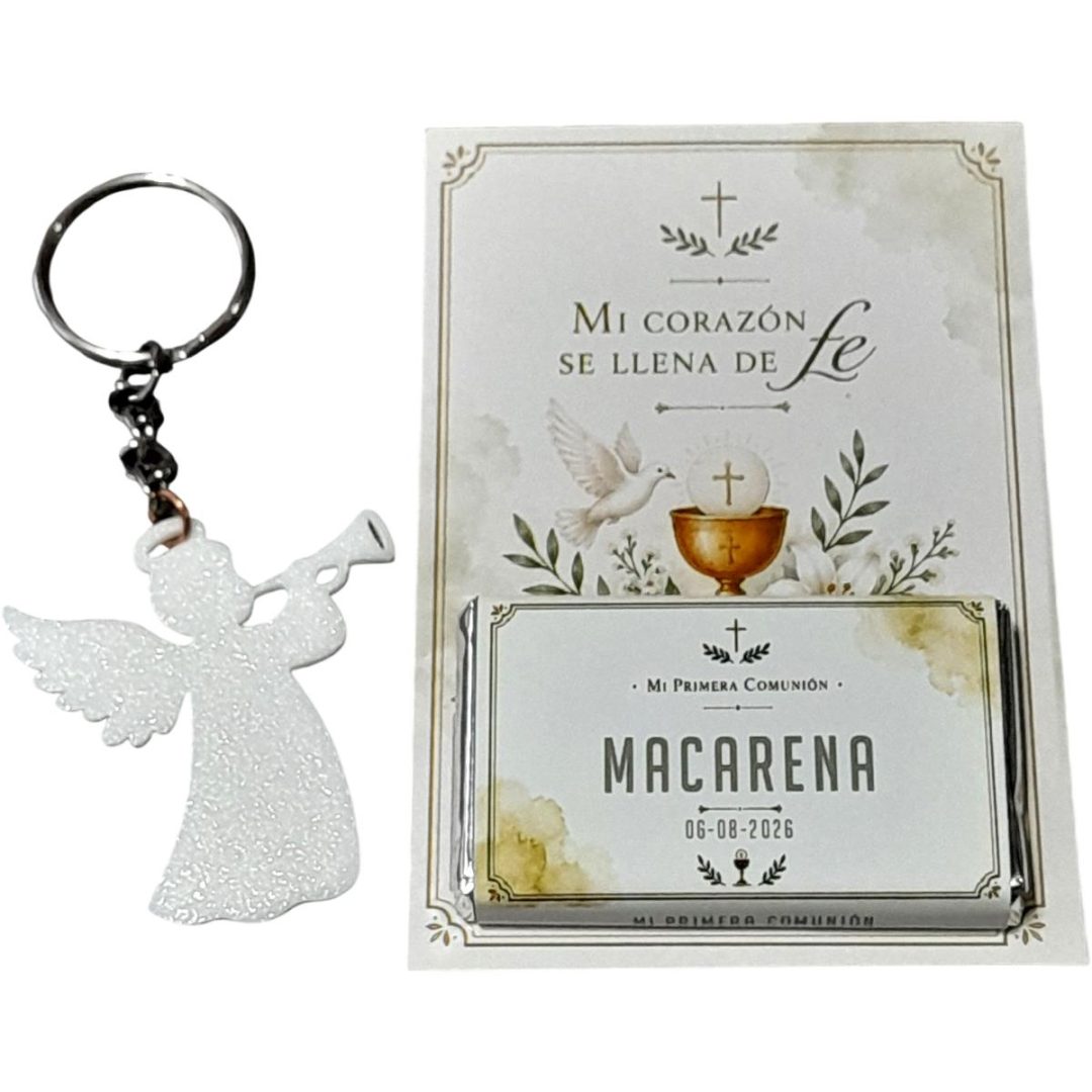 Chocotarjeta con Llavero ó Señalador - Souvenir Comunión/Bautismo 🕊️✨ - Imagen 3