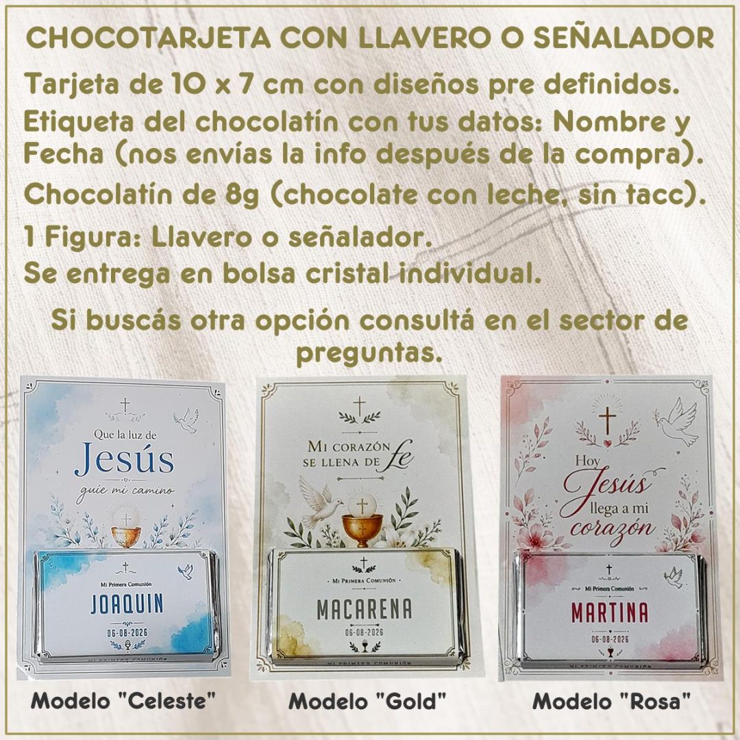 Chocotarjeta con Llavero ó Señalador - Souvenir Comunión/Bautismo 🕊️✨ - Imagen 2