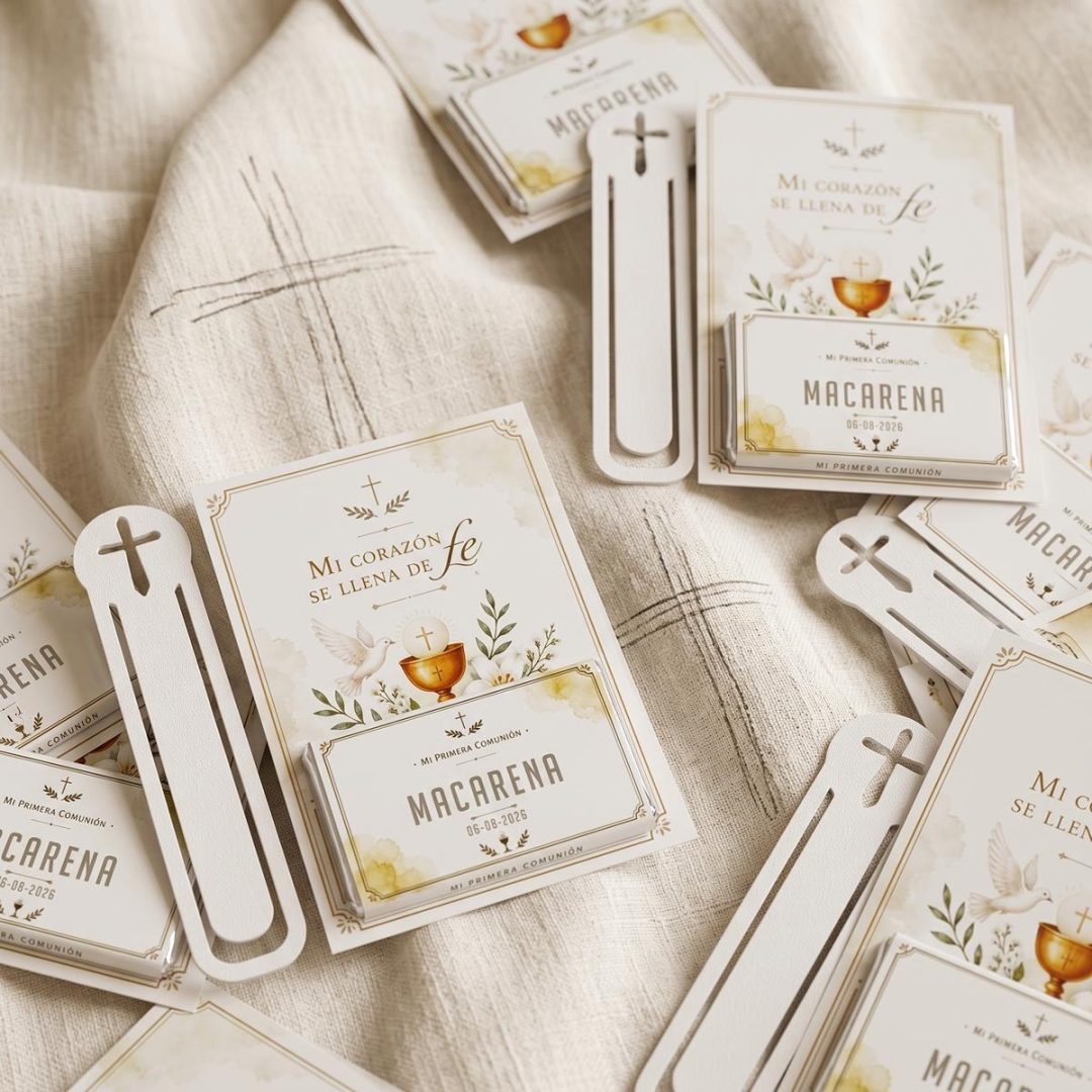 Chocotarjeta con Llavero ó Señalador - Souvenir Comunión/Bautismo 🕊️✨ - Imagen 9