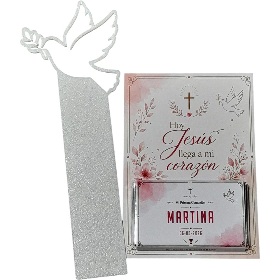Chocotarjeta con Llavero ó Señalador - Souvenir Comunión/Bautismo 🕊️✨ - Imagen 10