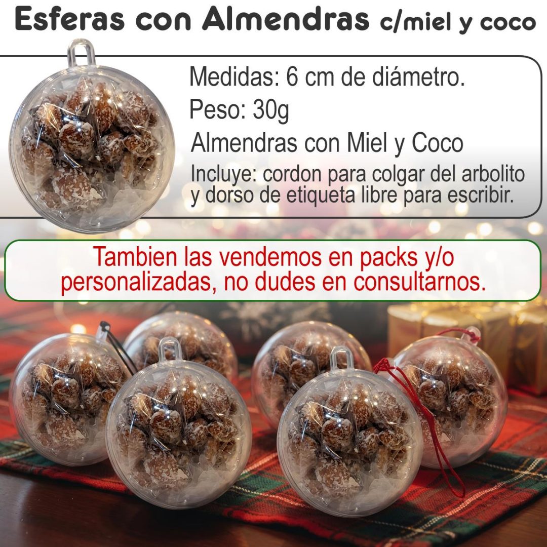 Bola Navidad con Almendras (con Miel y Coco) - Adorno navideño Arbolito - Imagen 2