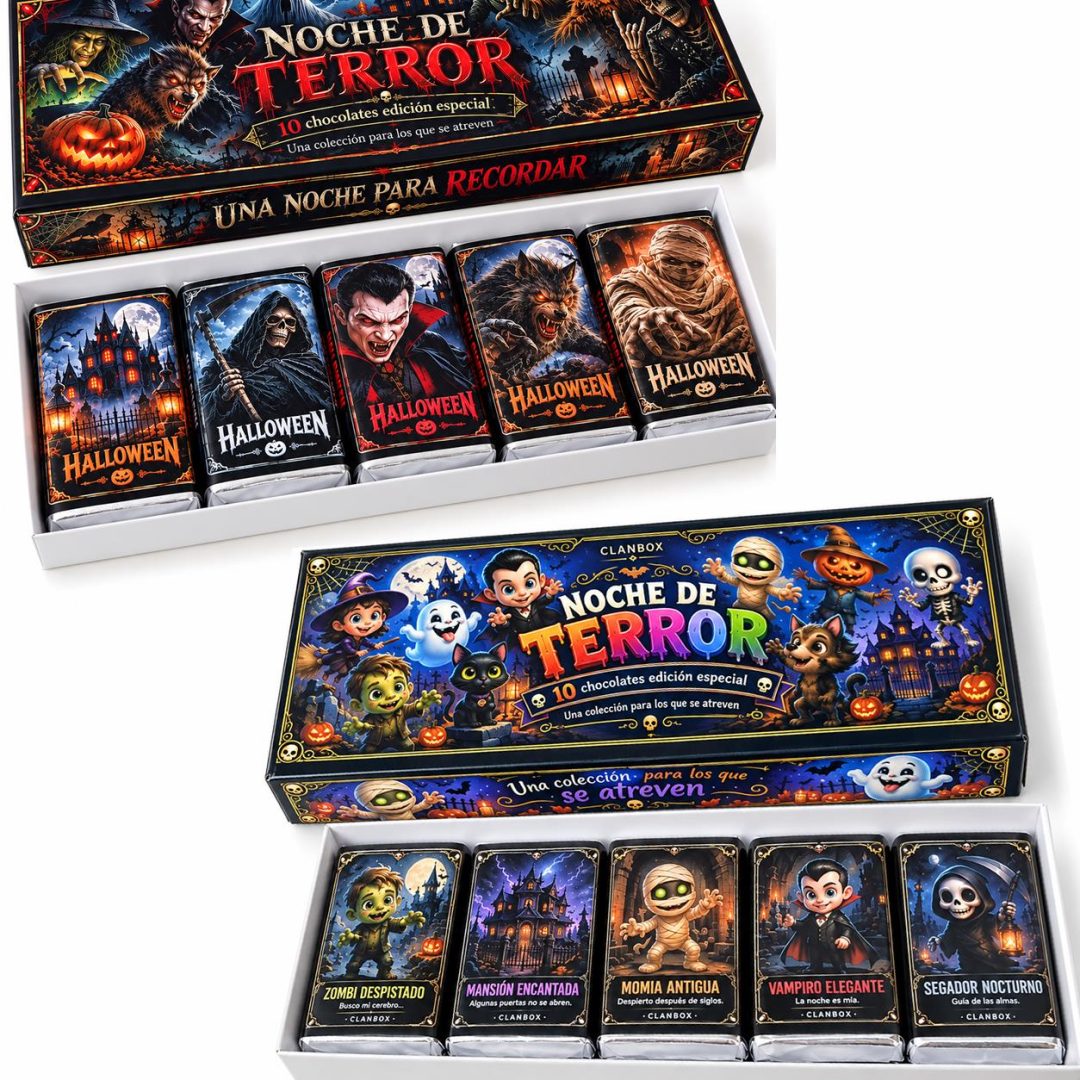 Estuche 10 Chocolatines Terror Halloween Noche de Brujas Samaín 🎃👻✨